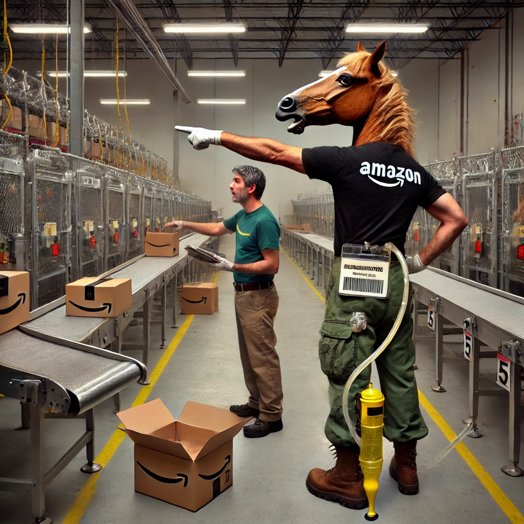 ...depicting the Reverse Centaur in an Amazon distribution factory